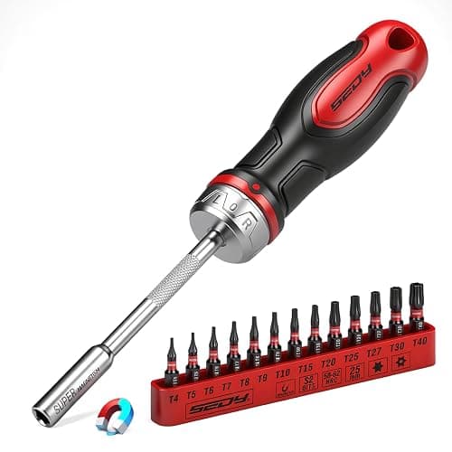 14-Piece 1/4″ Magnetic Ratcheting Screwdriver Bit Set, T4-T40 Torx Bit Set with 1/4 inch Magnetic Bits Driver Multi-bit Ratchet Screw Drivers for Garage, Home, Work, DIY Repair - Image 1