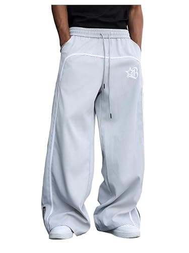 GORGLITTER Men's Wide Leg Baggy Sweatpants Y2K Graphic Zip Hem Casual Workout Athletic Trousers Track Pants - Image 1
