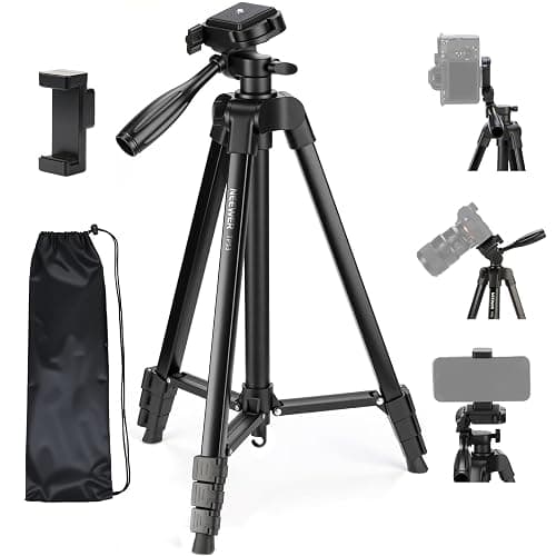 NEEWER Entry Level Version Tripod for Cell Phone & Camera, Metal Lightweight Portable Travel Stand with Cold Shoe Cellphone Holder Mount Compatible with iPhone for Video Recording Filming, TP53 - Image 1