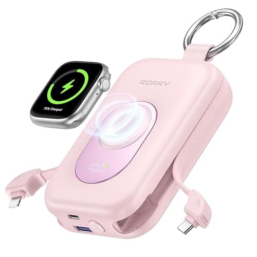 RORRY CharmGo Portable Charger, 20000mAh PD 30W Portable Charger Power Bank | Built-in Cables, Fast Charging Keychain Portable Battery Pack, Travel Essentials for iPhone, Apple Watch, iPad - Image 1