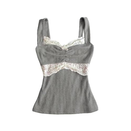 Women Y2k Lace Trim Tank Tops Teen Girl Goth Sleeveless Shirt Coquette Clothes Vintage V Neck Going Out Crop Top - Image 1