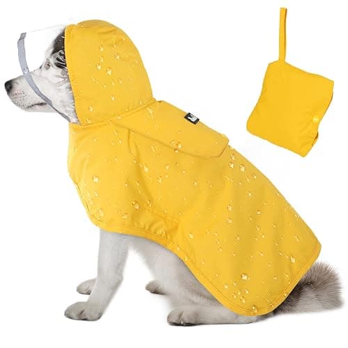 Lukovee Dog Raincoat, Adjustable Dog Rain Jacket with Clear Hooded Double Layer for Large Medium Small Dogs Puppies, Waterproof Rain Coat Poncho with Reflective Storage Pocket & Rim (Yellow, L) - Image 1
