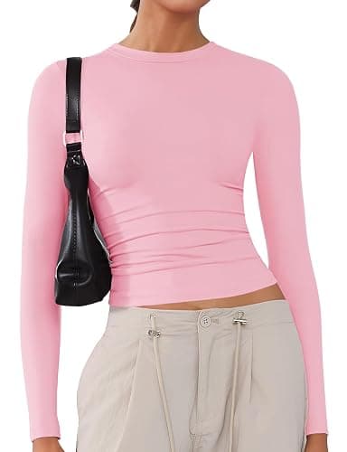 Women's Soft Long Sleeve Shirts Crew Neck Tops Basic Tees Stretchy Going Out Crop Tops Y2K Slim Fit T-Shirts - Image 1