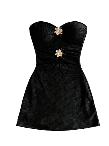 Milumia Women's Metal Flower Cut Out Tube Top Mini Dress Textured Sleeveless Bodycon Party Club Vacation Dresses - Image 1