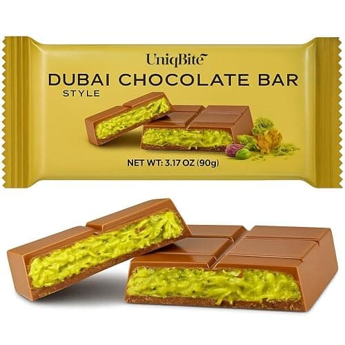 UniqBite Dubai Chocolate Bar Pistachio, 3.17 oz (90gr), Viral Knafeh Chocolate Bar with Pistachio Cream and Kataifi - Image 1