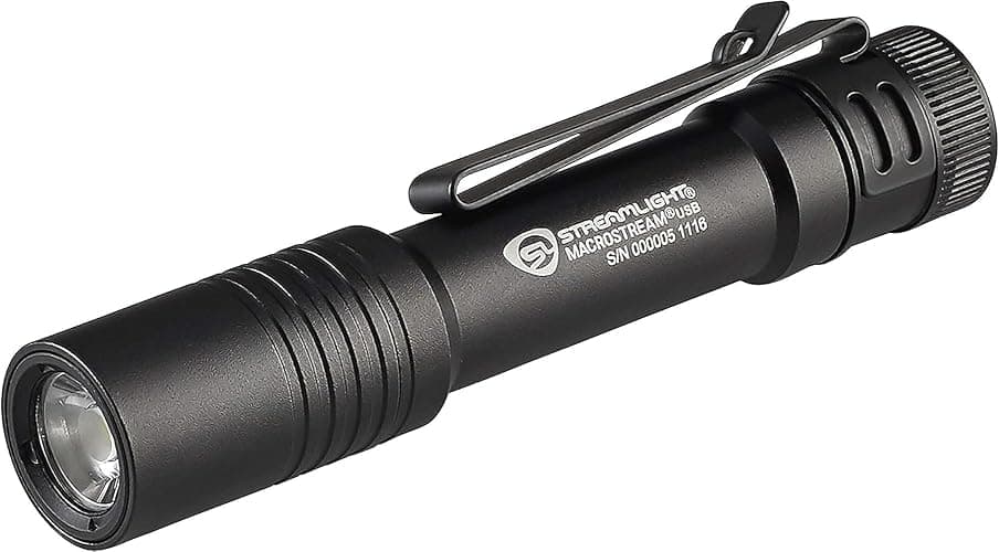 Streamlight 66320 MacroStream USB 500-Lumen 2000-Candela Rechargeable EDC Compact LED Flashlight with USB Cable, Black - Image 1
