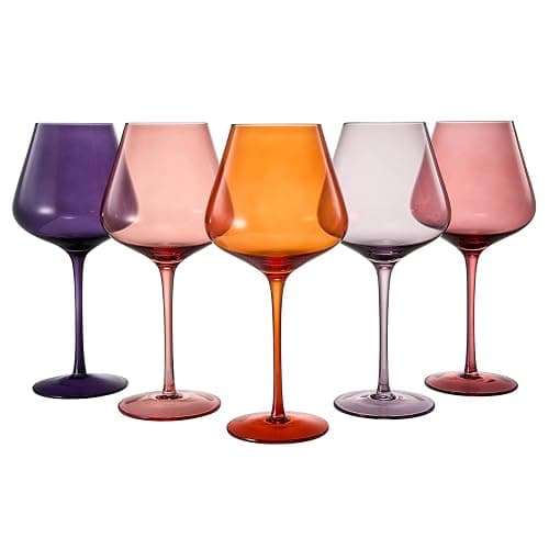 Khen Sunset Colored Crystal Wine Glass Set of 5, Large 20 OZ Glasses, Bright Italian Style Tall Stemmed Drinkware for Red & White Wine, Water Dinner Glasses, Color Beautiful Glassware - (Stemmed) - Image 1