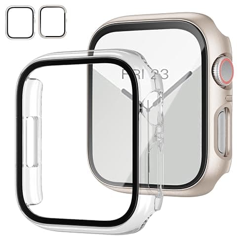 JZK Screen Protector for Apple Watch Series 6/5/4/SE 40mm,Starlight+Clear | 2 Pack,for Apple Watch 40mm Cover with Tempered Glass,HD,Slim Guard Bumper,Hard PC Protective Case for iWatch 6/5/4/SE 40mm - Image 1