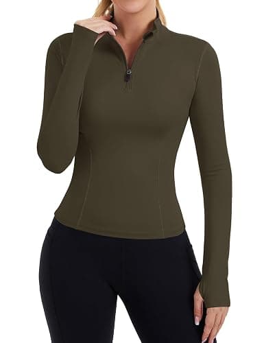 ZHENWEI Womens Workout Tops Long Sleeve Quarter Zip Pullover Quick Dry Golf Shirt Athletic Slim Fit Crop Yoga Gym Tops - Image 1