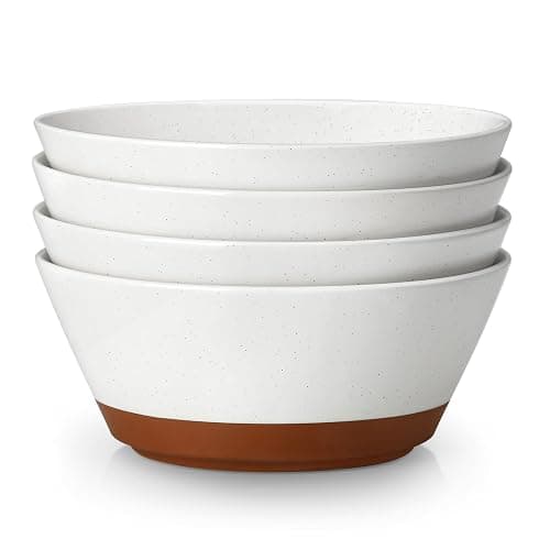 MALACASA Soup Bowls, Ceramic Salad Bowls Set of 4, 36oz Ceramic Bowls | Speckled Deep Bowls for Ramen, Cereal, Fruit and Pho, Microwave & Dishwasher Safe, Vanilla White & Brown, Series TARA - Image 1