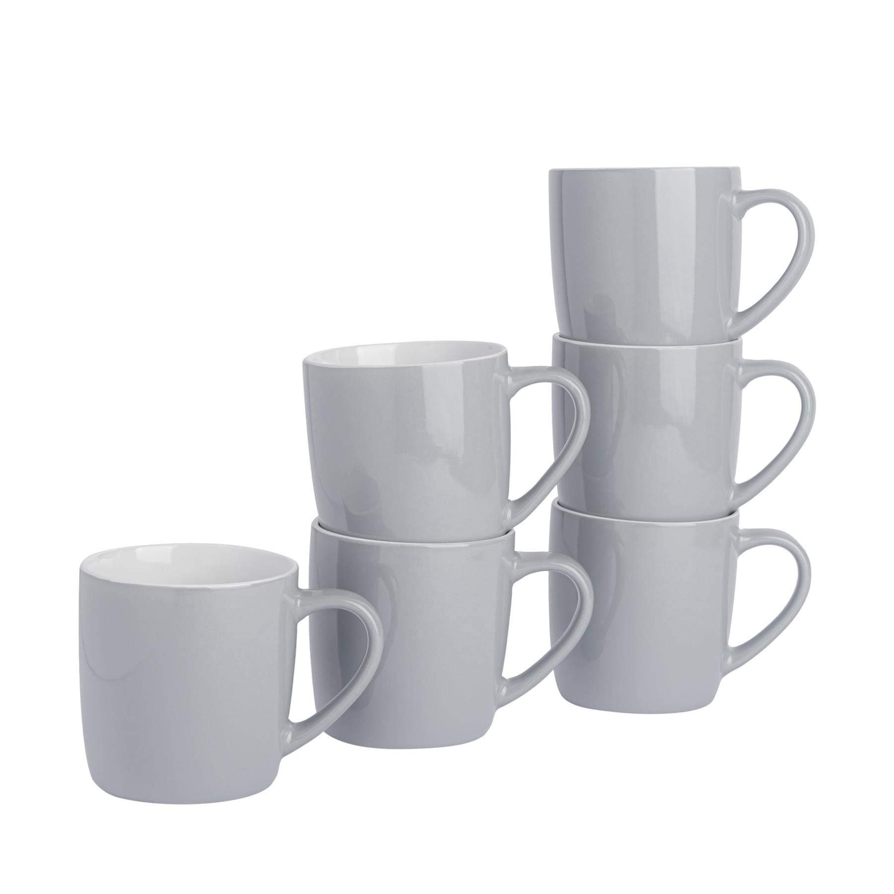 Argon Tableware 6X 350ml Coloured Coffee Mugs - Ceramic Stoneware Tea Latte Cappuccino Cups Set with Handle (Grey) - Grey - Image 1