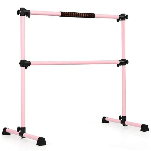 GOFLAME Ballet Barre Portable Double, 4FT Freestanding Ballet Barre Adjustable, Heavy Duty Dancing Stretching Ballet Bar for Home, Dance Barre, Fitness Ballet Bar - Pink - Image 1