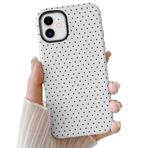 Cute Case for iPhone 12 Mini, Polka Dot Phone Case for iPhone 13 Mini Aesthetic Pattern Design, Hybrid 2-Layer Shockproof Protective Cover for Girls Women (White,12mini/13mini) - Image 1