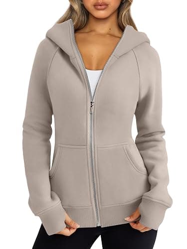 Trendy Queen Womens Zip Up Hoodies Fleece Jackets Oversized Sweatshirts Fall Fashion Outfits Sweaters Winter Clothes - Image 1