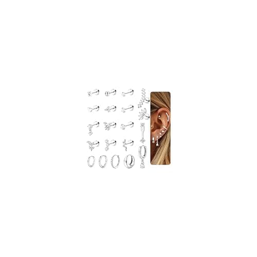Hypoallergenic Cartilage Earrings for Women 20G Helix Piercing Jewelry Earring Flat Back Surgical Stainless Steel Gold Stud Hoop Cartilage Earring Set Daith Tragus Conch for Multiple Piercing Single - Image 1