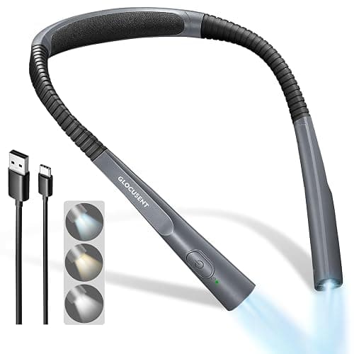 Glocusent Upgraded LED Neck Reading Light, Book Light for Reading in Bed, 30-min Timer, 3 Colors & 3 Brightness Adjustable, Rechargeable & Long Lasting, Perfect for Reading, Knitting - Image 1