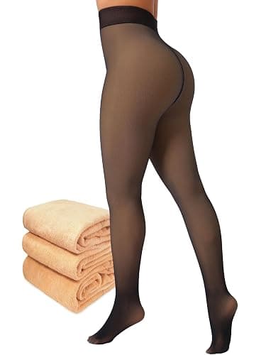 Amzshe Fleece Lined Tights for Women, Winter Fake Translucent Warm Pantyhose - Image 1