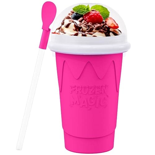 500ML Slushie Maker Cup - DIY Magic Slushy Maker Squeeze Cups, Portable Smoothie Squeezes Cup for Milk and Ice Cream Make, Double Layer Slushy Maker Cups, Birthday Gifts for Family (Pink, 500ML) - Image 1