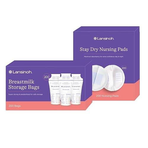 Lansinoh Breastmilk Storage Bags, 200 Count, Breast Milk Storage Bags for Feeding, Baby Essentials, 6 oz. + Lansinoh Stay Dry Disposable Nursing Pads, Soft and Super Absorbent Breast Pads, 200 Count - Image 1