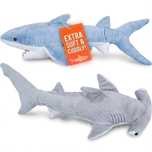 Bedwina Stuffed Animal Sharks - Pack of 2 Large, 14 inch Mako & 13 inch Hammerhead Plush Shark Toys, Stuff Animals Toy, for Baby Toddlers & Kids - Image 1