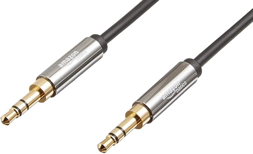 Amazon Basics 3.5mm Auxiliary Audio Cable for Stereo Speaker or Subwoofer with Gold-Plated Plugs, 8 Foot, Black - Image 1