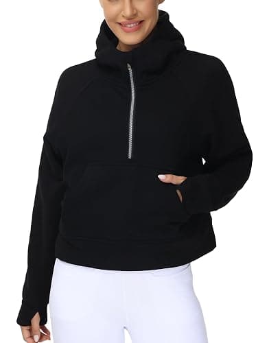 THE GYM PEOPLE Womens' Hoodies Half Zip Long Sleeve Fleece Crop Pullover Sweatshirts with Pockets Thumb Hole - Image 1