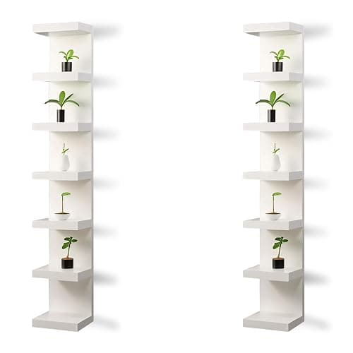 Home Stuff Wall Shelf Unit, 11 3/4x74 3/4,Use Fixing Devices Suitable for The Walls in Your Home, 7 Tier Vertical Lack Wall Shelves, Column Shelf Organizer & Storage for Bedroom(2 x White with LED) - Image 1