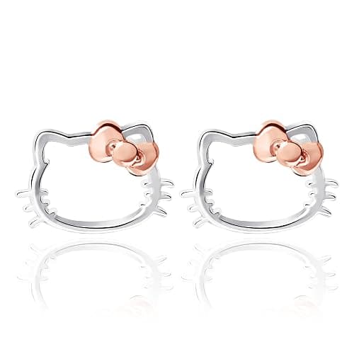 Sanrio Hello Kitty Womens Stud Earrings - Sterling Silver Hello Kitty Earrings with Silhouette Design Officially Licensed - Image 1