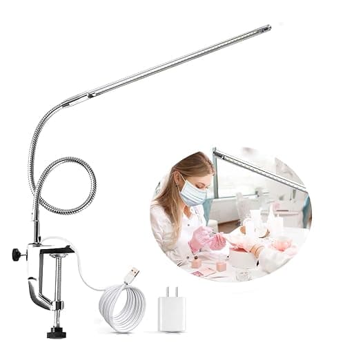 Brokimis Desk Light with Clamp, USB LED 8W Clip Nail Desk Lamp Eye Care Flexible Gooseneck 360° Clamp Light for Manicure Reading Eyebrow Office Tattoo - Image 1