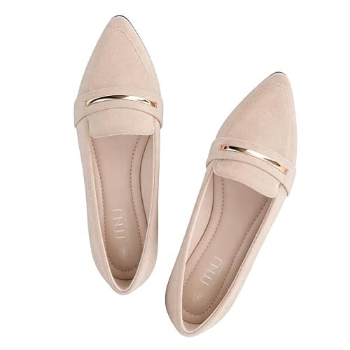 MUSSHOE Loafers for Women Pointed Toe: Dressy Gold Bit Flats, Suede BusinessCasual Slip On Shoes for Office Work,Interview & Teacher - Image 1