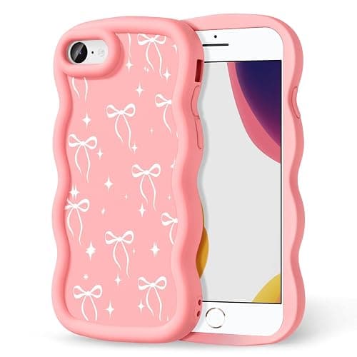 CASBST Compatible with iPhone SE/8/7 Case for Women Girls, Curly Wavy Frame with Cute Pattern, Aesthetic Slim Soft Silicone TPU Bumper Shockproof Phone Case for iPhone SE/8/7 - Bowknot Star - Image 1