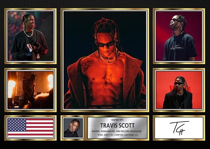 Travis Scott Signed Autograph Photograph Display - Perfect for Hip Hop Fans, A3 Poster + Black Frame - Limited Edition Autograph Fan Gift – Collectible Memorabilia Merchandise - Image 1