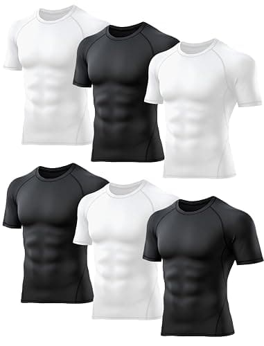 TELALEO 6 Pack Men's Compression Shirt Short Sleeve Athletic Baselayer Sports T Shirts Workout Tops for Men Black White - Image 1