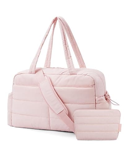 BAGSMART Travel Duffle Bag for Women, 31L Puffer Tote Bag Quilted Laptop Carry on Gym Bag, Weekender Overnight Bag Organizer Duffel Bag for Travel, Pink - Image 1