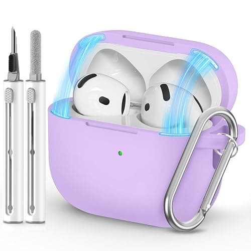 Ljusmicker for AirPods 4 Case 2024 with Magnetic Lid Lock,Soft Silicone Protective Cover for Apple AirPods 4th Generation Cases with Cleaner Kit,AirPod 4 Case Cover with Keychain for Women Men-Purple - Image 1