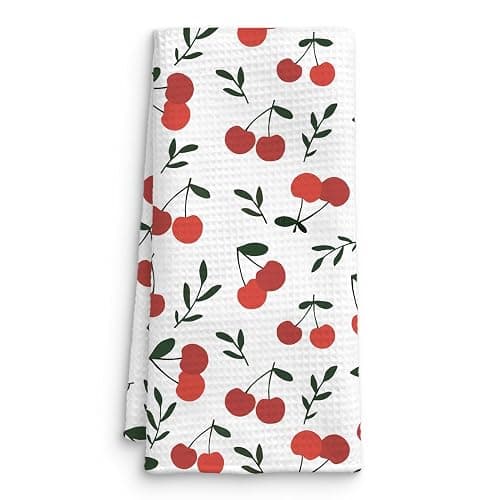 QICLM Cherry Kitchen Towel Decor, Cherry Hand Towel Dish Towel for Kitchen Bathroom Decor, Fruit Lover Gifts, 16x24 Inches - Image 1