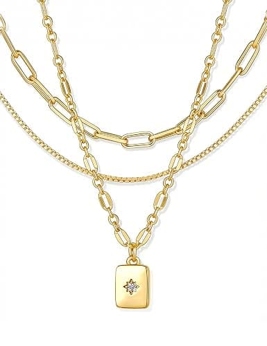 YEEZII Layered Gold Necklaces for Women Trendy, 3 Pcs 14K Gold Plated Choker Paperclip Box Chain Necklace, Stackable Women's Gold Pendant Necklaces Jewelry Set - Image 1
