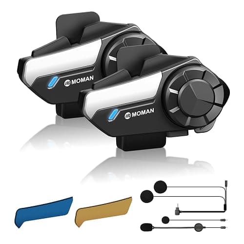 Moman Motorcycle Intercom, H2S【H2PRO Upgrade】 Motorbike Helmet Speaker 2-Way 1000M Communication Headset with Triple Noise Cancellation/Audio Multitasking/Hi-Fi/Music Sharing/FM/AI Voice, 2 Pack - Image 1