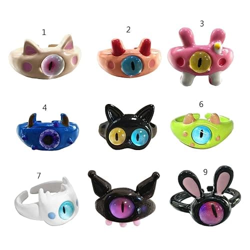 unahtinr 9pcs Y2K Cartoon Little Monsters Eyeball Ring Funny Resin Open Finger Ring Cute Couple Knuckle Ring Party Jewelry - Image 1