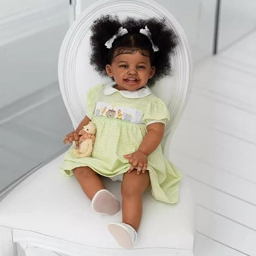 Wamdoll 24Inches Sweet Smiling Rooted Curly Hair Lifelike Reborn Baby Girl Dolls that Look Real and Feel Real, Realistic Newborn Toddler Collectible Art Doll in Dark Brown Skin - Image 1