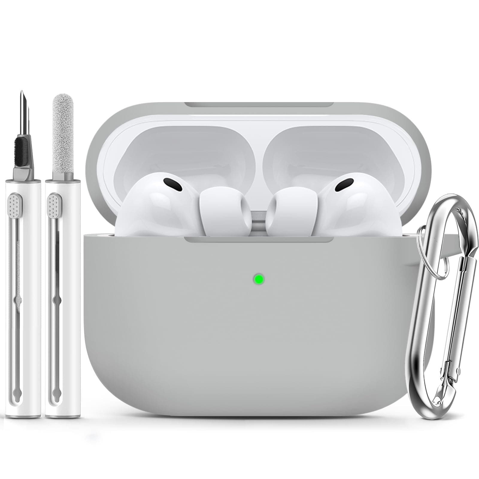 Ljusmicker for AirPods Pro 3 Case 2025 with Cleaner Kit,Soft Silicone Protective Cover for Apple AirPods Pro 3rd Generation Case for Women Men,AirPod Pro 3 Cases Accessories with Keychain-Light Grey - Image 1