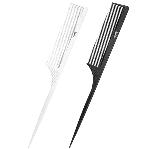 Rat Tail Comb 2-in-1 Rat Tail Comb for Women - Fine Tooth Parting Tip, Carbon Fiber Root Teasing, Anti-Static - Hair Combs for Styling(White, Black) - Image 1