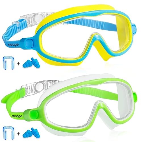Seago Swim Goggles 2 Pack Anti-Fog Anti-UV Wide View Swimming Goggles for Kids 3-14 - Image 1