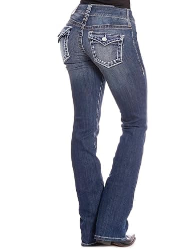 BlueMoment Bootcut Jeans for Curvy Women Western Cowgirls Jeans with Pocket Design Butts Lifting Boot Cut Retro Mid Low Rise - Image 1