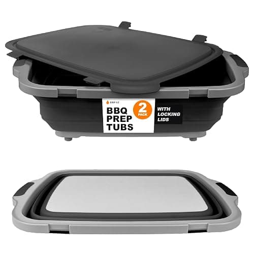 Drip EZ Collapsible BBQ Prep Tubs 2-Piece Set- For Meal Prep Marinating Food Storage - Includes Cutting Board & Lid - (2) XL - Black - Image 1