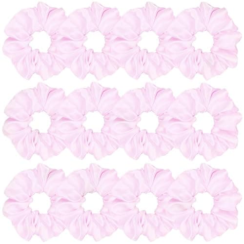 Sufermoe 12 Pcs Satin Silk Hair Scrunchies, 4.5 Inch, Pale Pink, Soft Hair Ties, Fashion Hair Bands, Ponytail Holders for Women and Girls - Image 1