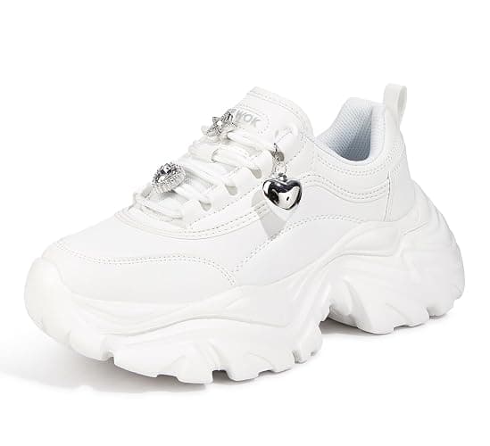 K KIP WOK Chunky Sneakers for Women Fashion Platform White Leather Casual Dad Shoes Comfortable Wedge Walking Sport Sneakers - Image 1