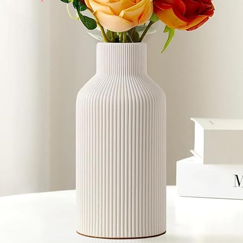 Mfacoy White Ceramic Flower Vase, Minimalist Decor, Modern Home Decorative Vase, Small Pampas Grass Vases For Kitchen, Bedroom, Office, Living Room, Bathroom, Shelf Centerpiece Table Decorations(8 in) - Image 1