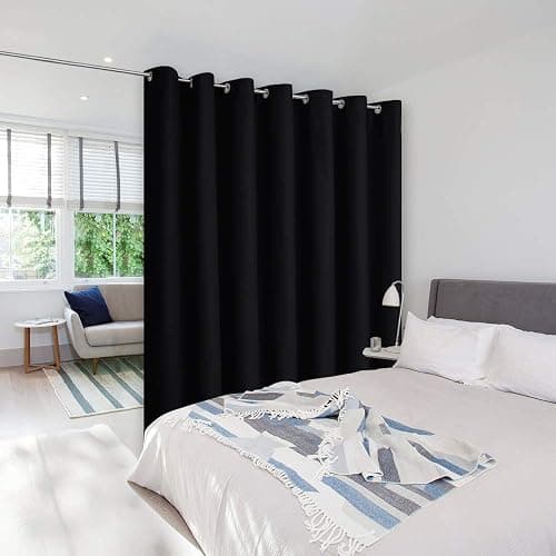 NICETOWN Lower Noise Room Divider Curtain Screen Partitions, Blackout Sound Reducing Divider Room Panel for Doorway/Glass Window/Sliding Door/Patio (1 Panel, 7ft Tall x 8.3ft Wide, Black) - Image 1