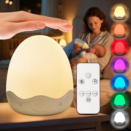 COOLNIGHT Nachtlicht Kinder, Stilllicht Touch Dimmbar mit 10 Helligkeit 10 Farben, 3600mAh+Timer+Fernbedienung LED Nachtlicht Baby, Tragbar & USB Aufladbar & Kabellos Nachttischlampe, Baby Geschenke - Image 1